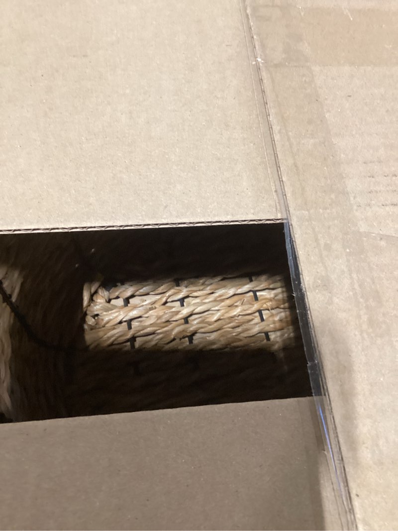 Condition photo showing New/Like New for Round Wicker Storage Basket, Woven Large Water Hyacinth Bin with Handles, 12''x 7''