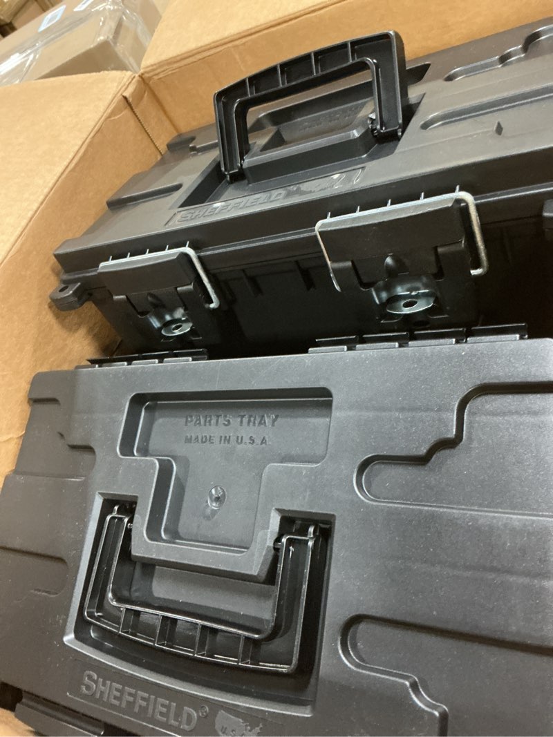 Condition photo showing Good Condition for sheffield 12764 xl storage bins with lids, 4-pack stackable storage bins, made in usa, lockable and water-resistant containers with lids, plastic containers for home, classroom, and dorm black xl 4-pack