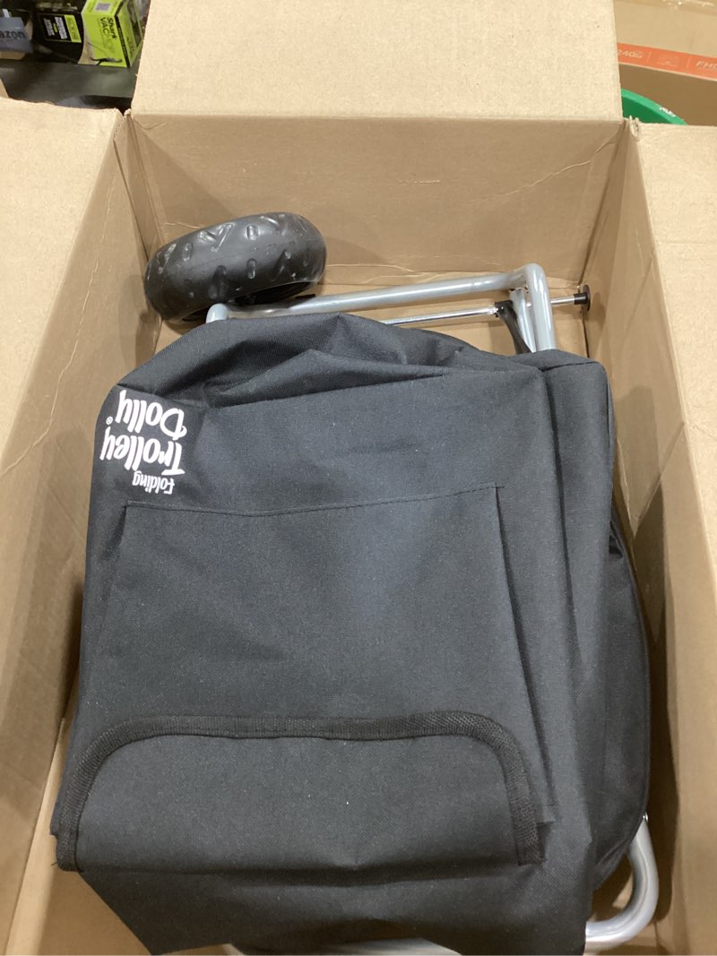 Condition photo showing As Is for dbest products Trolley Dolly Black Foldable Shopping cart for Groceries with Wheels and Removable Bag and Rolling Personal Handtruck Standard Cart Black