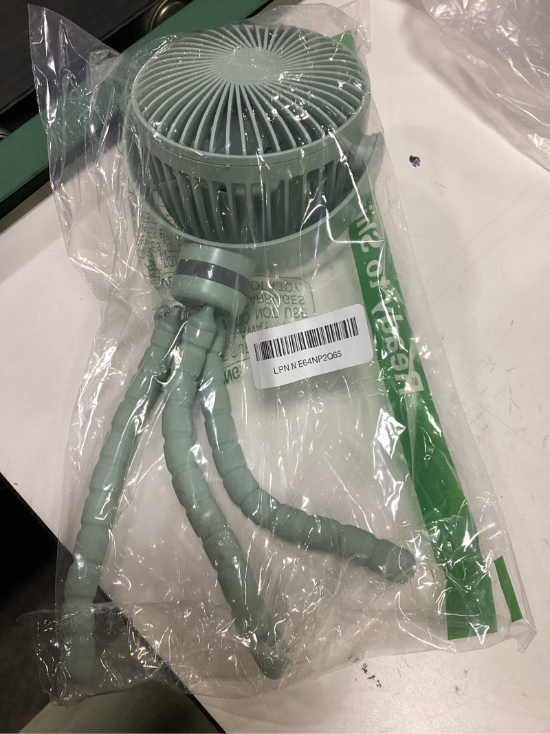 Condition photo showing As Is for momcozy 8000mah portable stroller fan, 27h ultra-long battery life detachable 4 speed 360°rotate led night light with 2 modes, usb rechargeable handheld cooling fan for travel/car seat/bedroom green