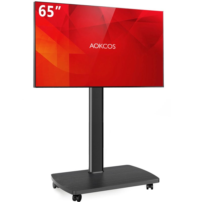 AOKCOS Rolling TV Stand for 32-65 Inch TVs, Portable Mobile TV Stand on Wheels, 8-Level Height Adjustable TV Cart with Swivel & Tilt Mount for Bedroom/Living Room/Office/Corner Black Basic