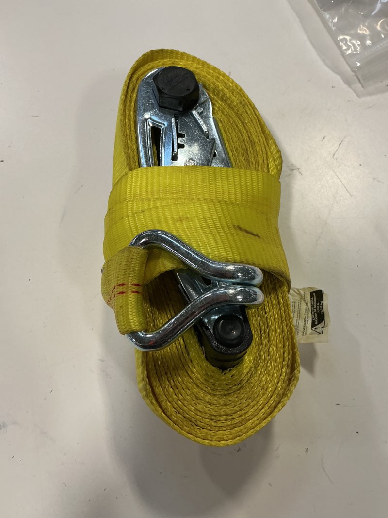 Condition photo showing As Is for 2-in x 27-ft Ratchet Strap with J-Hook 10000.0-lb Break Strength