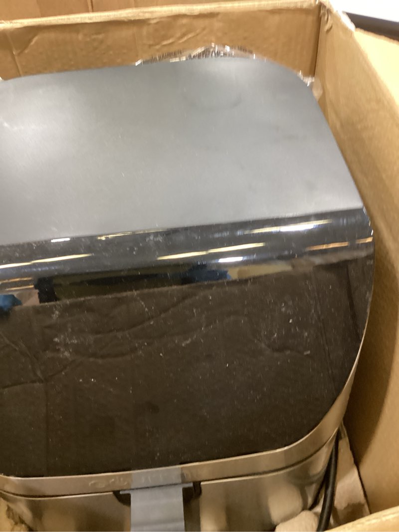 Condition photo showing As Is for gourmia air fryer - 8 qt extra large capacity, fryforce360º, digital display with 12 presets, roast, bake, broil, dehydrate, dishwasher safe accessories, stainless steel
