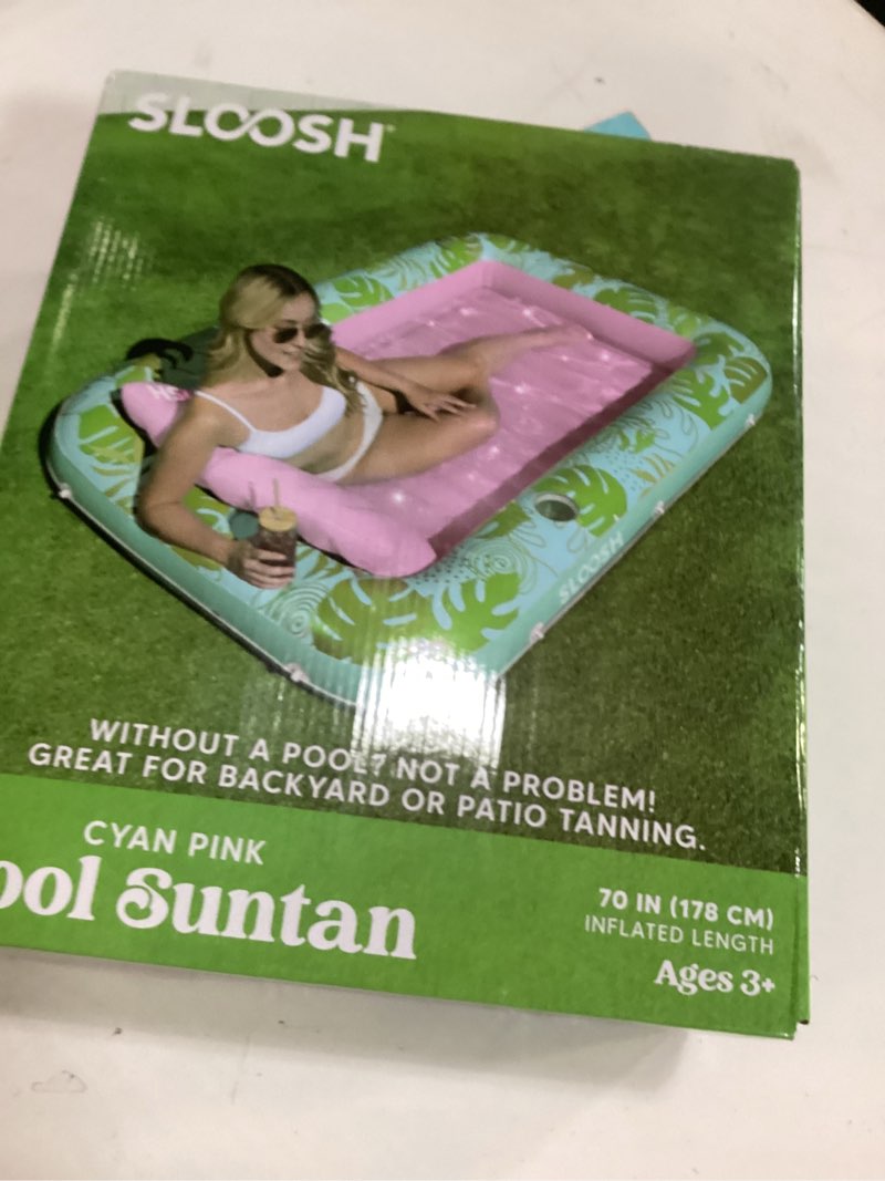 Condition photo showing New/Like New for SLOOSH Inflatable Tanning Pool Lounger Float, 70" x 46" Pool Floats Adult with Pillow, 4 in 1 Suntan Tub Raft Floatie,Sunbathing Bed Lounge for Water Blow Up Kids Ball Pit Party Gifts, L-Cyan Pink Cyan Pink Large