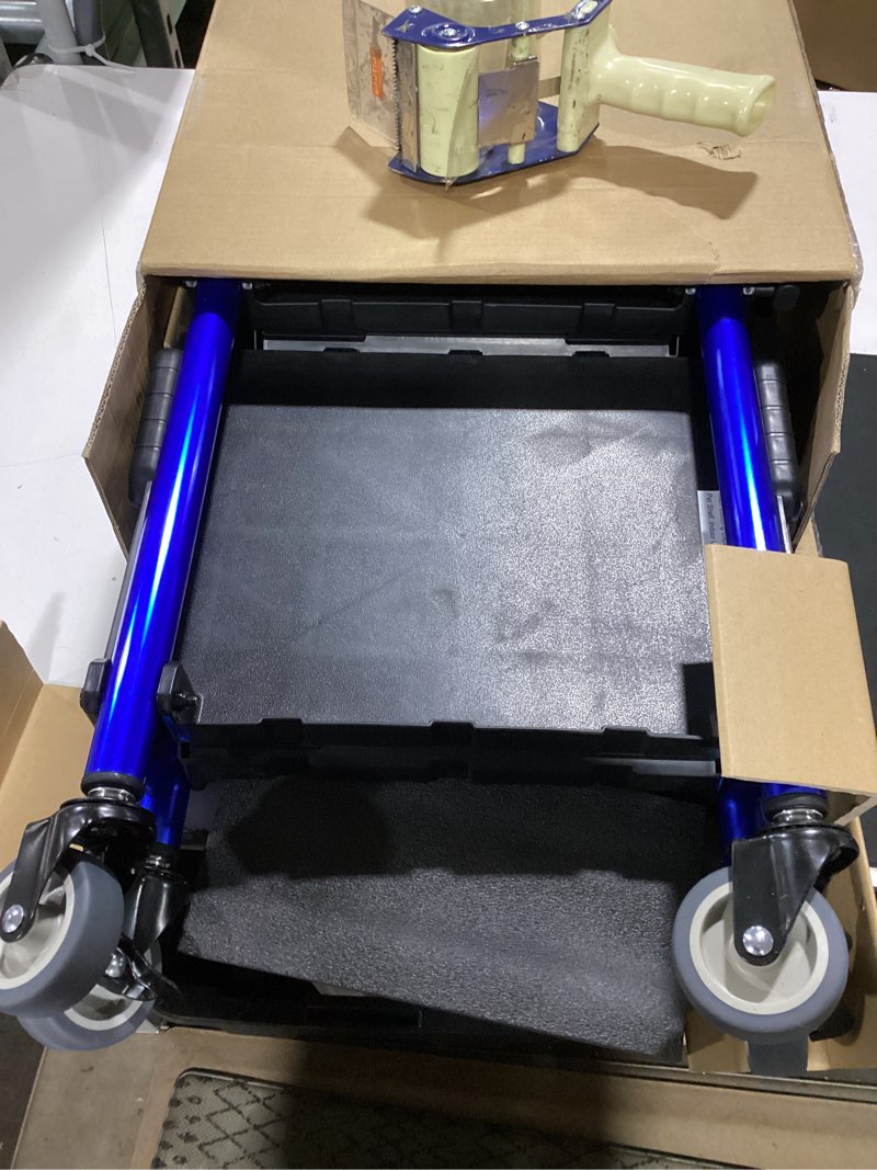 Condition photo showing As Is for workpro 3-tier collapsible service cart, 210 lbs foldable utility service cart with wheels, portable tool cart for garage, warehouse, home, restaurant, office (no assembly required) foldable - blue