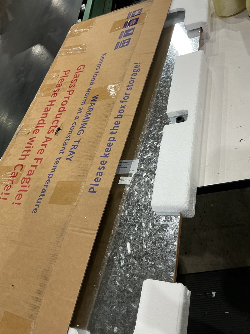 Condition photo showing As Is for electric warming tray (extra long 40”x12”), warming mat for food with thermostat & full surface heating, food warmers for parties buffet & gatherings, temperature adjustable tempered glass warming mat black extra long 40"x12"