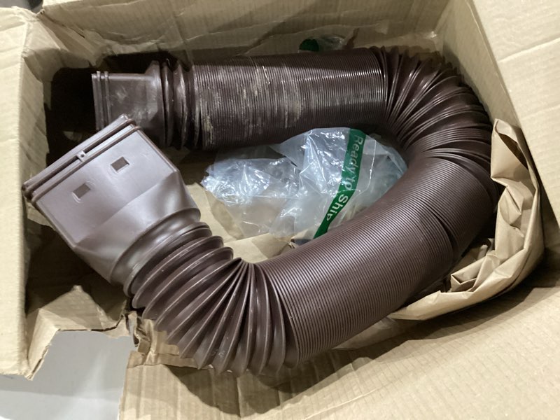 Condition photo showing As Is for plusgutter 11.5ft long gutter downspout extensions flexible, 4" diameter drain downspout extender, down spout drain extender for rainwater drainage, extendable from 2.6ft to 11.5ft(brown)