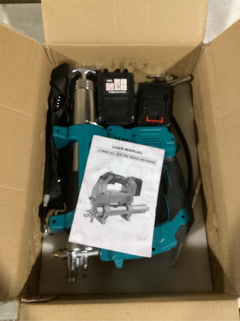 Condition photo showing Good Condition for Cordless Power Grease Gun, 12000 PSI, 5.7 oz/min Electric Grease Gun Kit, 17 OZ Capacity, with 2×2.0Ah Battery & Charger, 35.4" & 11.8" Hose, LED Light for Machinery Maintenance