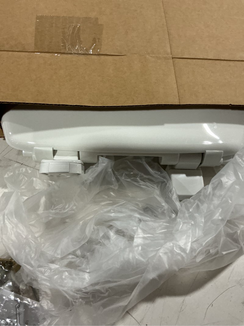 Condition photo showing As Is for little2big toilet seat with built-in potty training seat, slow close, durable plastic, made in usa, round, white