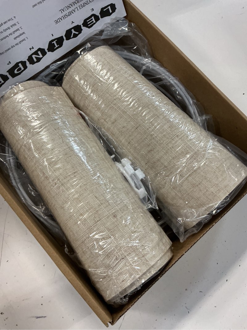 Condition photo showing Good Condition for small lamp shades set of 2, beige drum lampshades 8.7''top x 8.7'' bottom x 7.9'' high, replacement lamp shades natural linen for table lamps floor lamps chandelier lamps, easy assembly required