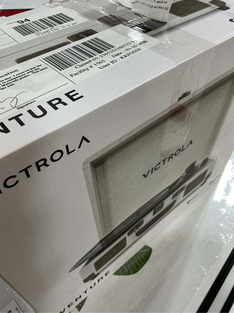 Condition photo showing As Is for victrola venture suitcase record player with bluetooth® - oak