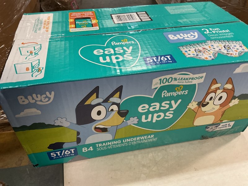 Condition photo showing New/Like New for Pampers Training Pants - Easy Ups Boys & Girls Bluey - Size 5T-6T, 84 Count, Children's Potty Underwear (Packaging May Vary) 5T-6T 84
