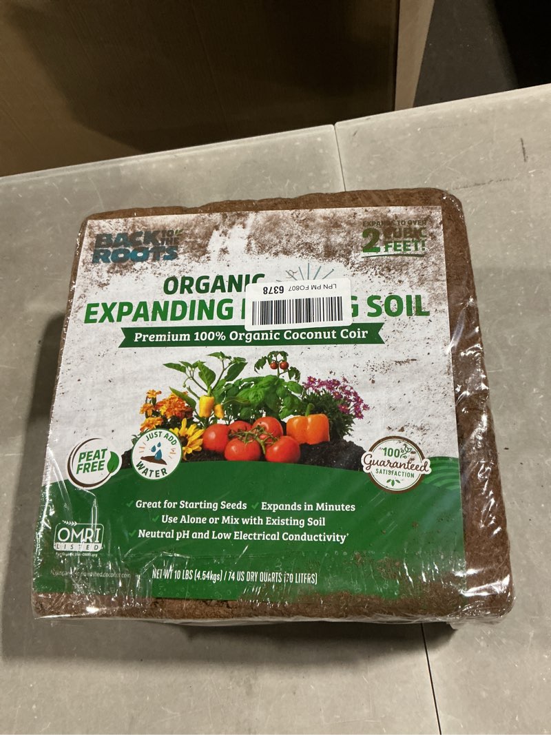 Condition photo showing Good Condition for back to the roots organic coir, 51 quart expanding soil, great for seeds and potting