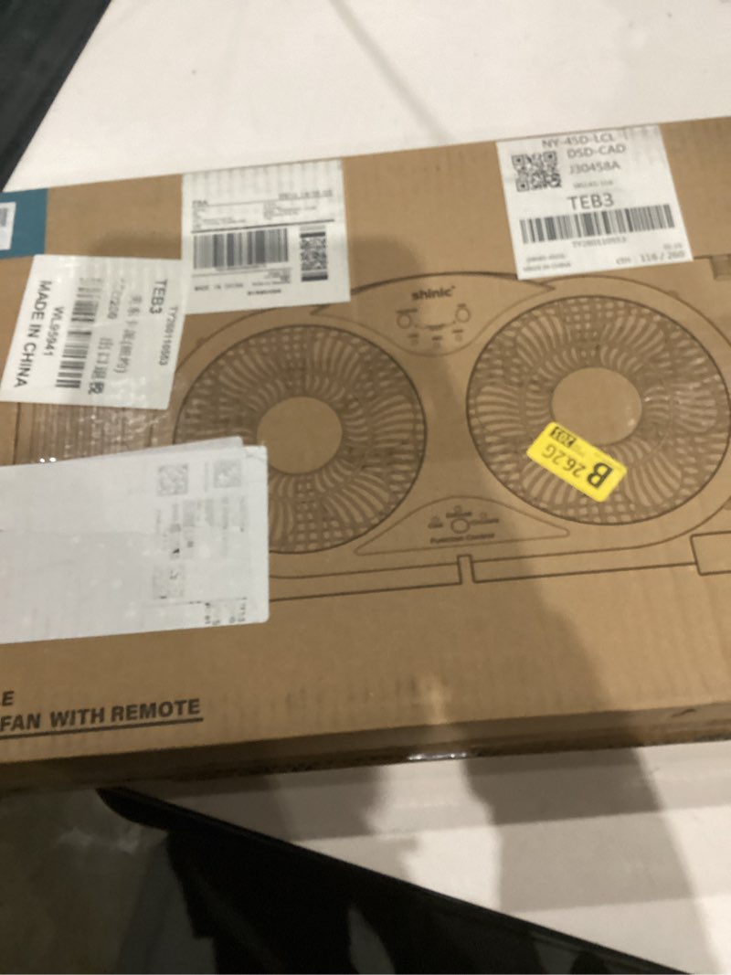 Condition photo showing New/Like New for shinic 9" twin window fan with reversible airflow, removable cover and bug screen, remote control, 3 functions-3 speeds, width adjustable (23.5" to 37"), bathroom kitchen window fan etl certified window fan with cover and bug screen white