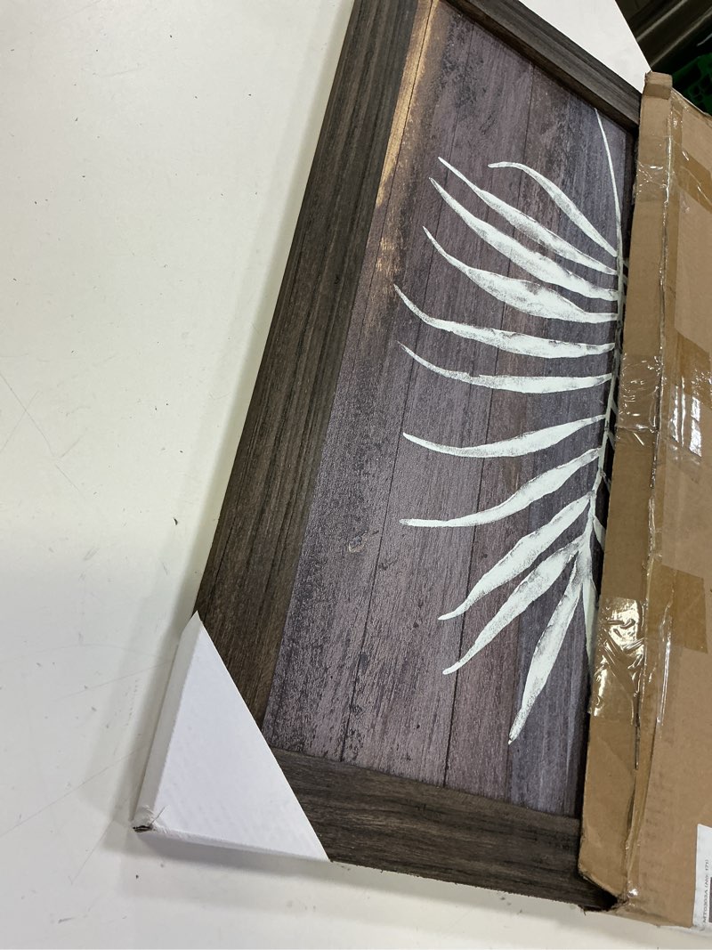 Condition photo showing Good Condition for wallsup decor white leaf wooden wall art - fern nature leaves painting vintage dark botanical artwork wood picture for home wall plant themed rooms banana leaves 16"l x 12"w