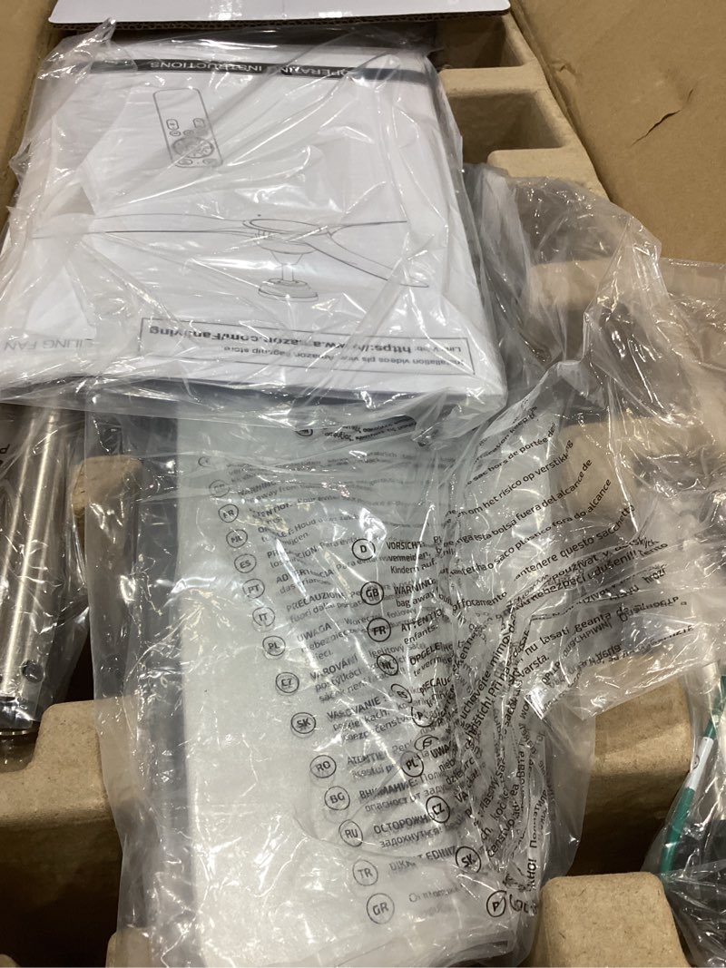 Condition photo showing Good Condition for 52 Inch Quiet DC Motor Ceiling Fan with Light Remote Control, Indoor 3 Blade Silver Modern Ceiling Fan for Bedroom Living Room Porch