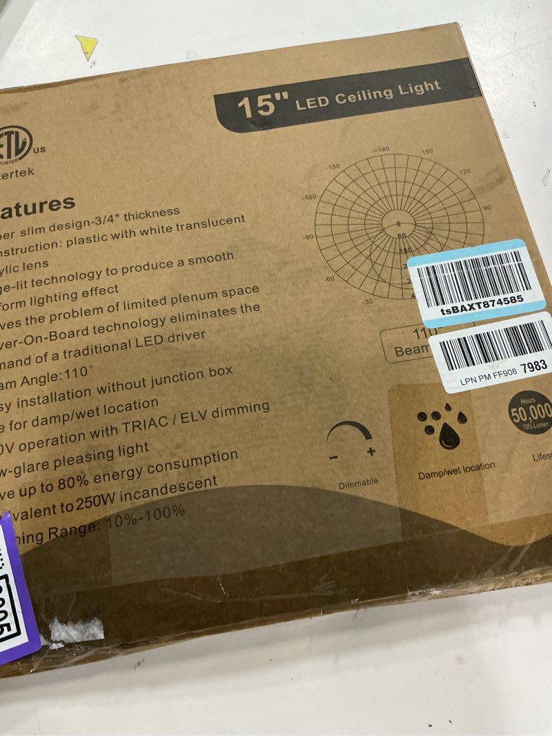 Condition photo showing Good Condition for 15Inch LED Flush Mount Ceiling Light, Dimmable and 5CCT Selectable, 0.67in Ultra-Slim, 24W/28W/32W Selectable, No Flicker, Ceiling Light Fixture for Kitchen, Bathroom, 15 Inch 1Pack White 15 Inch White-1 Pack