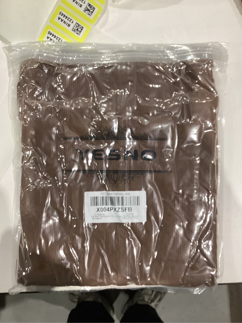 Condition photo showing New/Like New for YESNO Women's Casual Corduroy Overalls Adjustable Straps Baggy Pants Wide Leg Jumpsuits with Pockets PC2 X-Large Brown