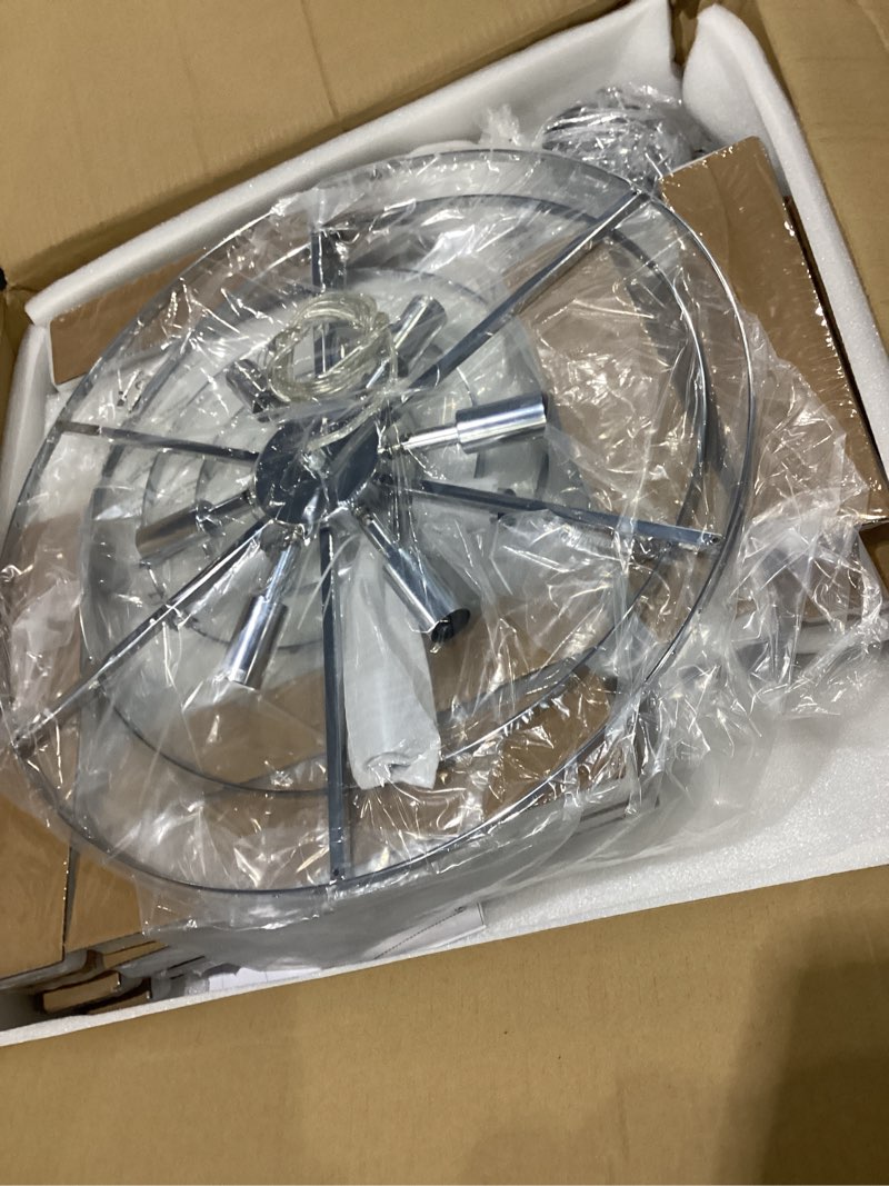 Condition photo showing New/Like New for Wellmet Crystal Chandelier Chrome, 24 inch Modern Round Crystal Chandelier Ceiling Hanging, Chandeliers Light Fixture for Living Room, Dining Room, Bedroom, Kitchen Island
