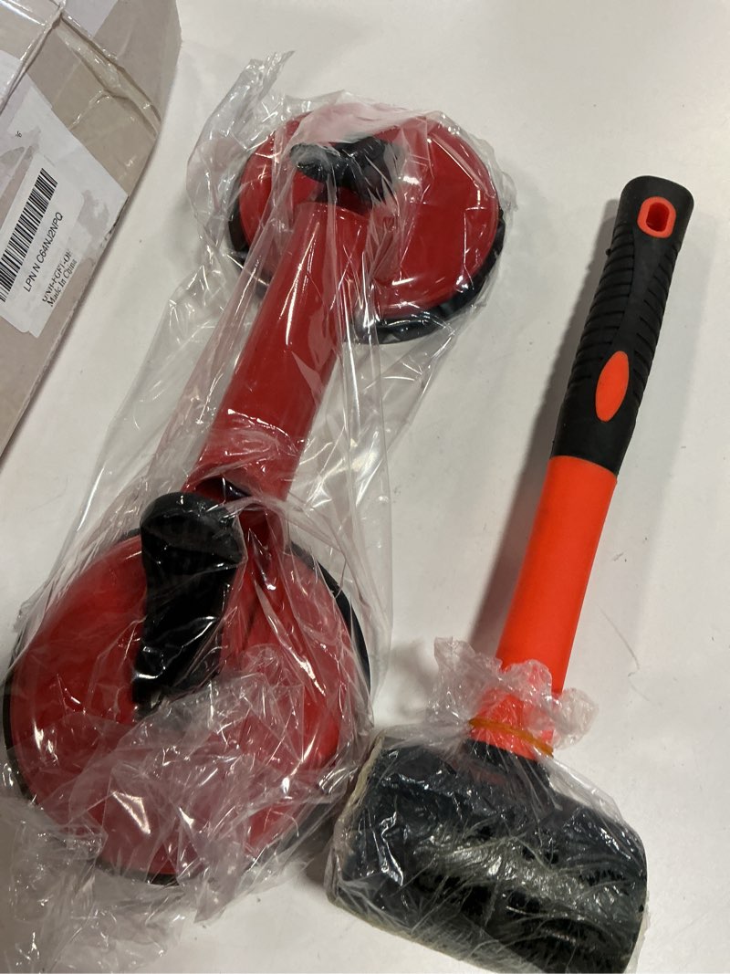 Condition photo showing Good Condition for floor gap fixer tool for laminate floor gap repair plank grabber includes heavy duty aluminum suction cup and fiberglass handle rubber mallet (can't use on scraped surface floor) orange