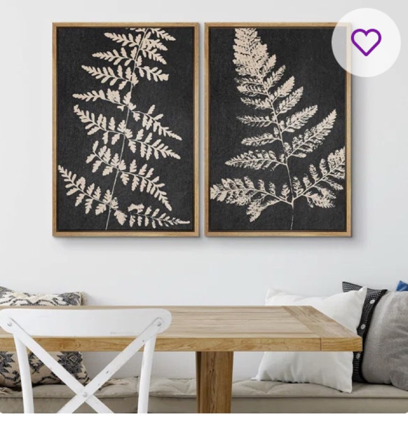 Dark Gray Tan Plant Leaf Fern Neutral Minimalist Decor Modern Framed Canvas 2 Pieces Print Wall (16x 24)
