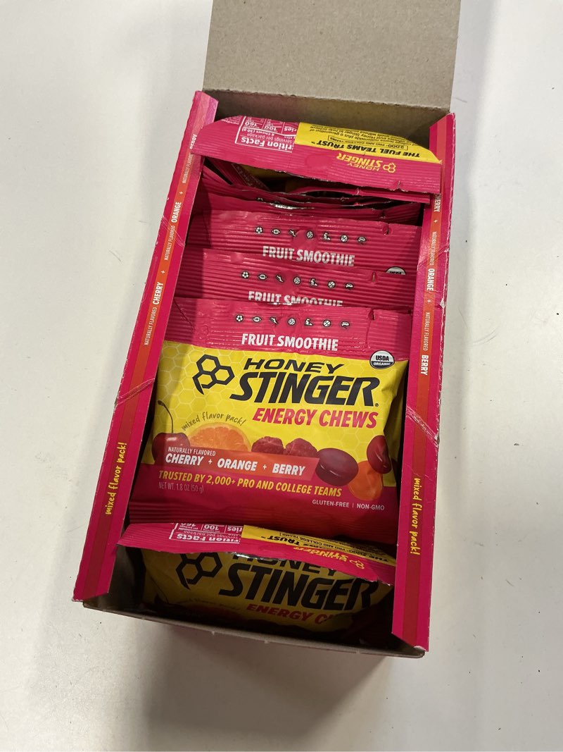 Condition photo showing New/Like New for (Best by 06/FEB/2027)Honey Stinger Organic Fruit Smoothie Energy Chew, Gluten Free & Caffeine Free, for Exercise, Running and Performance, Sports Nutrition for Home & Gym, Pre and Mid Workout, 12 Pack, 21.6 Ounce Fruit Smoothie 1.8 Ounce (Pack of 12)