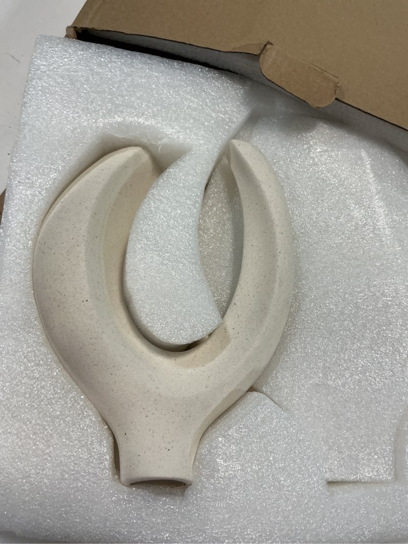 Condition photo showing Good Condition for Snuggle Hollow Ceramic Vase Set of 2, Nordic Modern Boho ins Style Decorative Ceramic Aesthetic Flower Vase for Home Decor (Milky White W 6.3" X H 8.4") Large Cream White