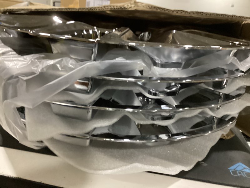 Condition photo showing Good Condition for 20 inch chrome silver abs wheel skins for 2019-2026 chevrolet silverado 1500 & 2021-2024 tahoe suburban, fits oem alloy wheels 23376221 & 23376222, snap-on wheel covers, 4-pack