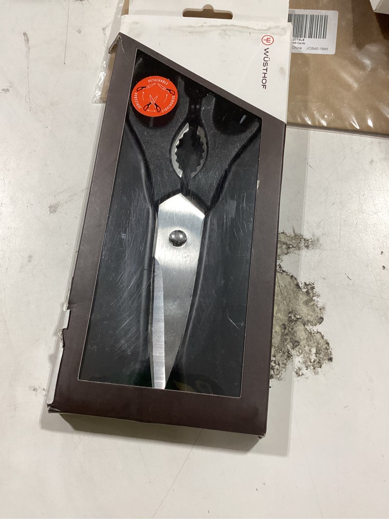 Condition photo showing As Is for pull-apart kitchen shears – heavy-duty stainless steel scissors for poultry, herbs & multi-purpose use, easily detachable for deep cleaning