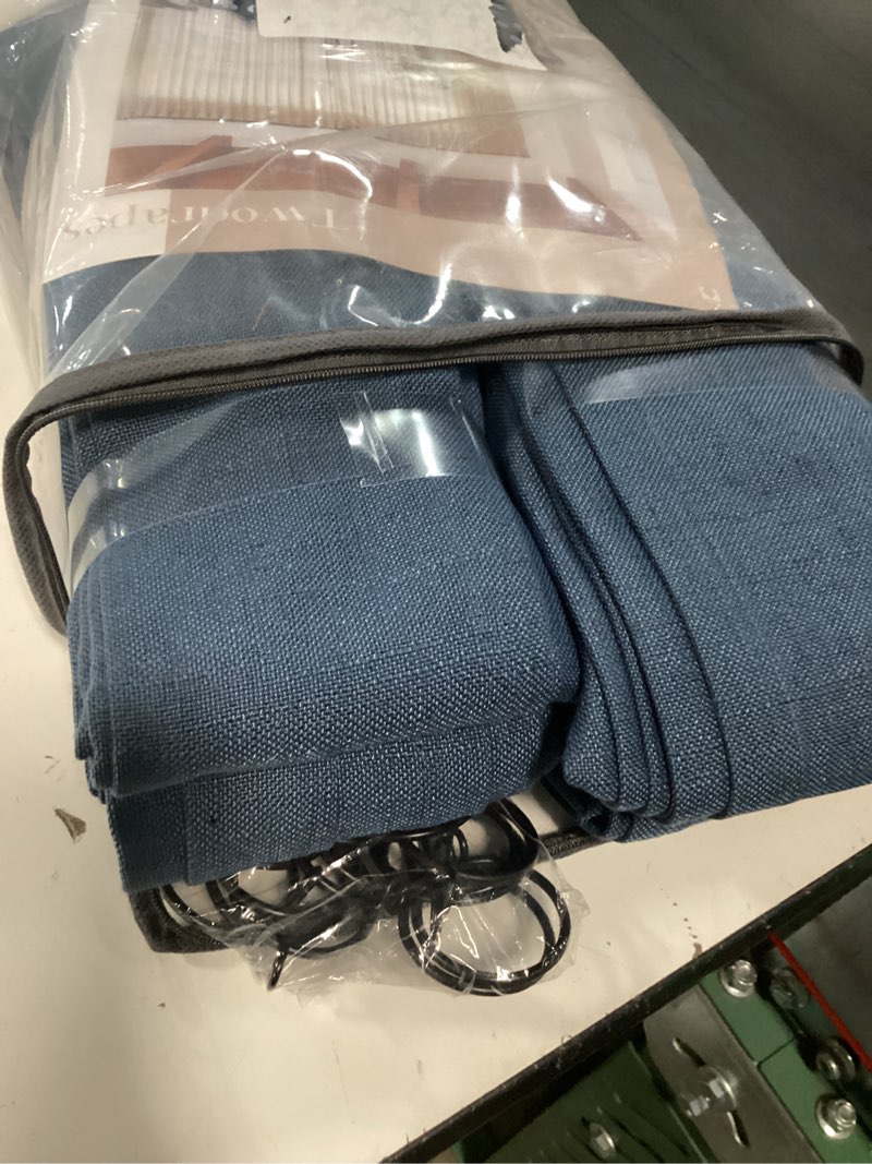 Condition photo showing New/Like New for twodrapes pinch pleated navy linen curtains 84 inches long 2 panels set | pinch pleat back tab, light filtering, farmhouse boho, dark blue indigo, window drapes 84 inch length for living dining room