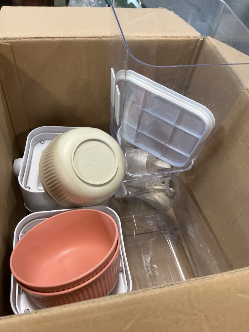 Condition photo showing As Is for bentgo pantry - 22-piece airtight food storage containers, clear and stackable kitchen and pantry organization set, locking lids for freshness, bonus cereal lid & scoop, bpa-free plastic (white stone)
