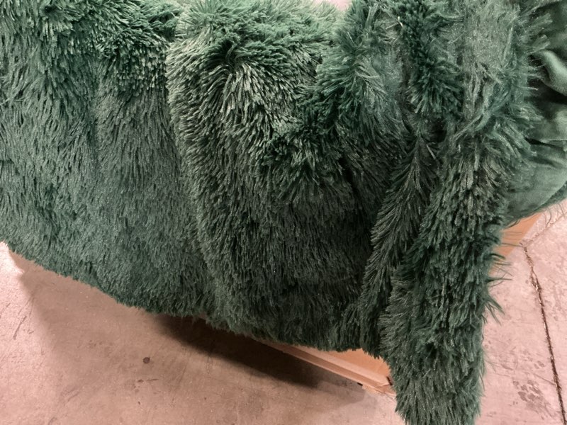 Condition photo showing As Is for Smoofy Fluffy Queen Comforter Set, Faux Fur Comforter Set Queen Size, Luxury Fuzzy Bedding Set, Soft Shaggy Bed Set for All Season, 3 Pieces - 1 Comforter & 2 Pillowcases, Dark Green Dark Green Queen