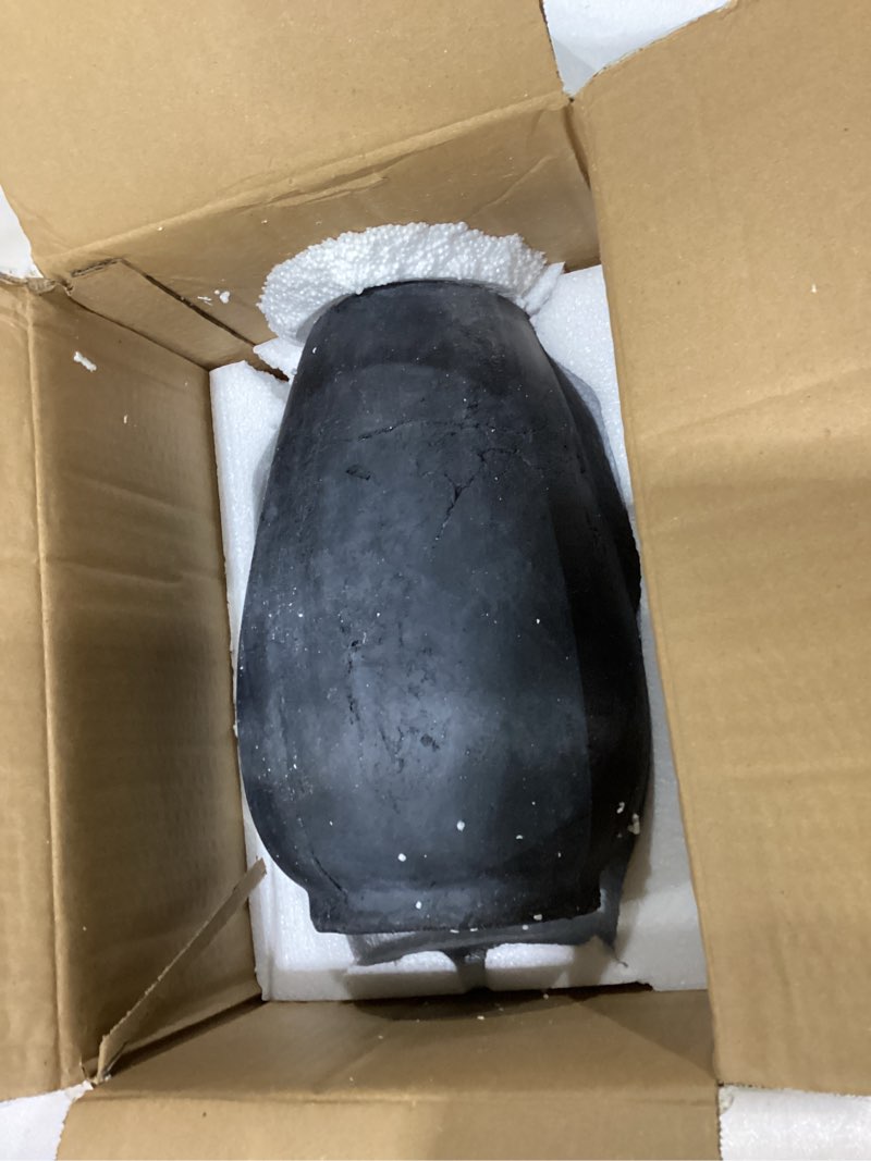 Condition photo showing As Is for Handcrafted Flower Vase, 10.5" Tall Terracotta Vintage Black Ceramic Vases, Rustic Antique Vase Décor, Wide Mouth, Matte Finish for Home Office Resto Café Décor Lightslategray 10.5"