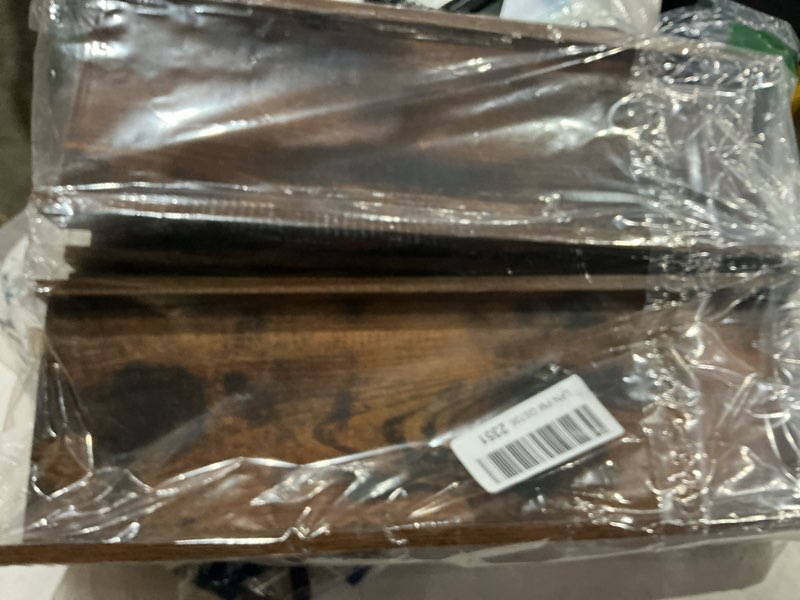 Condition photo showing Good Condition for upsimples 6 pack wooden floating shelves, wall storage decor shelf for bathroom, bedroom, living room, kitchen, office and laundry room, wall mounted display hanging shelf, brown brown 15.7in