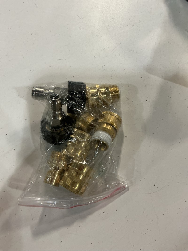 Condition photo showing As Is for twinkle star pressure washer adapter set, quick disconnect kit, m22 14 mm quick connect swivel to 3/8'' quick connect fittings, 3/4" to quick release 8 sets brass