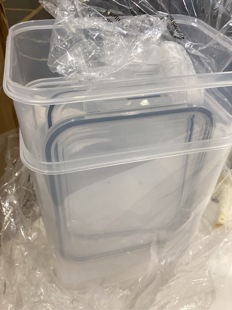 Condition photo showing As Is for comsaf flour sugar storage containers set of 3 (5.2l/5.5qt) (2.5l/2.6qt*2), large airtight food storage containers with lids, plastic canisters sets for kitchen, pantry organizers for rice and baking 5.5qt/2.6qt-square