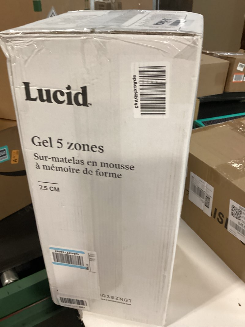 Condition photo showing New/Like New for LUCID 3 Inch Gel Memory Foam Mattress Topper, Queen size – 5 Zones – Cooling Gel Infusion – CertiPur Certified Foam 3 Inch Queen Gel