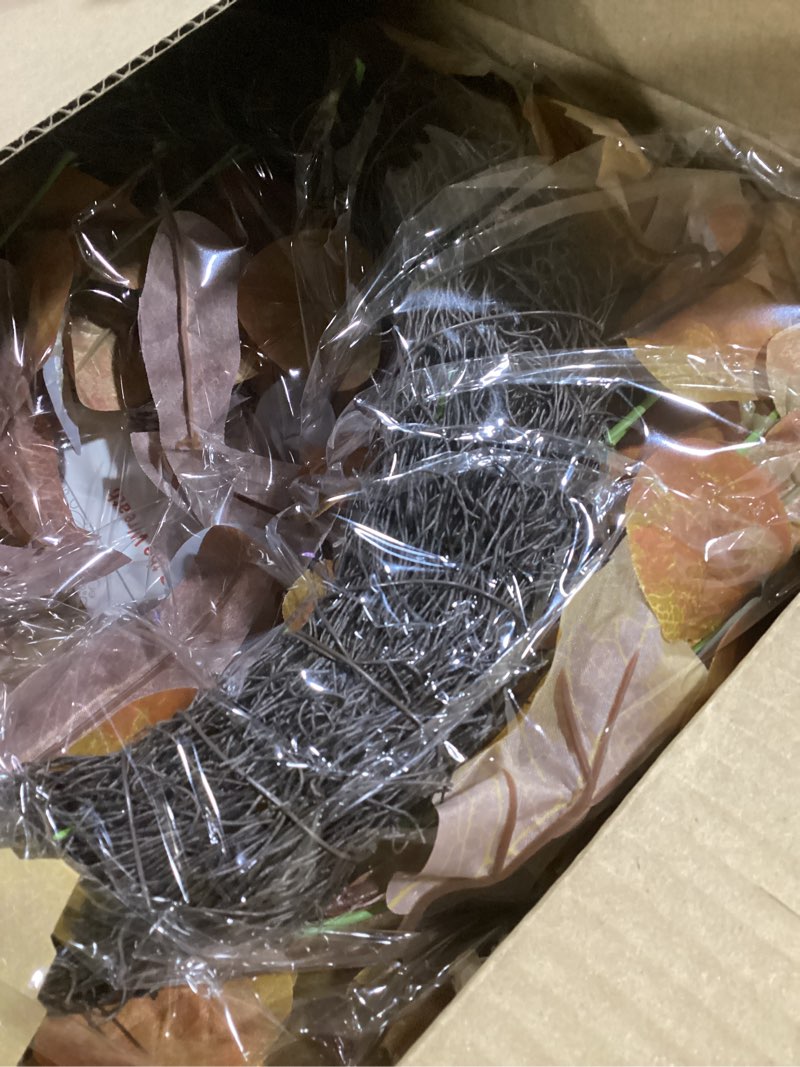 Condition photo showing Good Condition for Fall Wreaths for Front Door 24 Inch Large Artificial Autumn Wreath with Eucalyptus Leaves Harvest Thanksgiving Indoor Outdoor Decor Porch Window Wall Farmhouse Rustic Hanging Door Decorations Brown