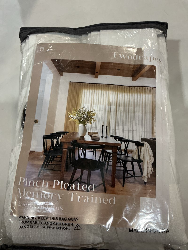 Condition photo showing New/Like New for beige white pinch pleated linen curtains 92 inches long 2 panels for living room bedroom memory training shaped semi sheer pleat drapes with hooks rings light filtering window curtain 40x92 beige white 40"w x 92"l (pack of 2)