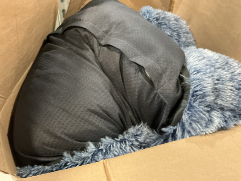 Condition photo showing As Is for 36 inches Donut Dog Bed for Large Dogs - Calming Fluffy Round Pet Bed with Removable & Washable Cover,Fits up to 80 lbs Pets (Dark Blue,Large) 36.0"L x 36.0"W x 8.0"Th Dark Blue