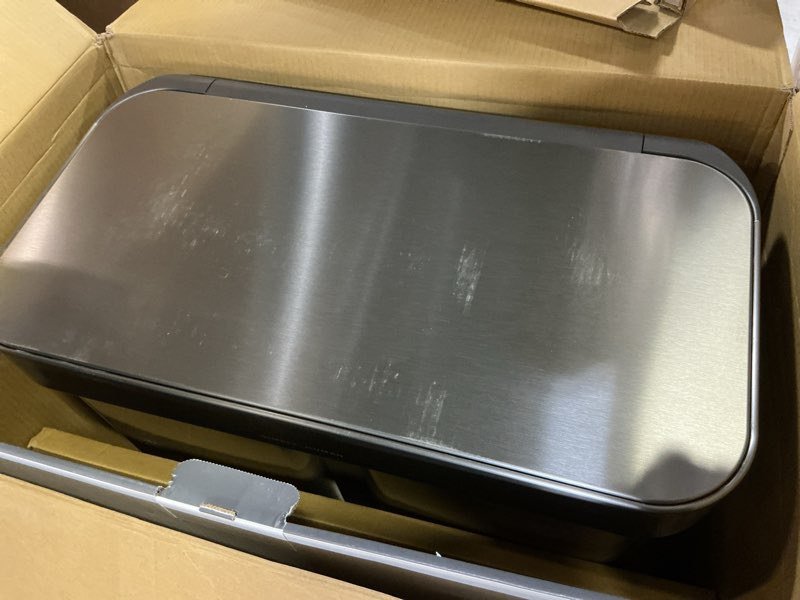 Condition photo showing Good Condition for simplehuman 58 Liter / 15.3 Gallon Rectangular Hands-Free Dual Compartment Recycling Kitchen Step Trash Can with Soft-Close Lid, Brushed Stainless Steel Stainless Steel Lid 58 Liter Recycler