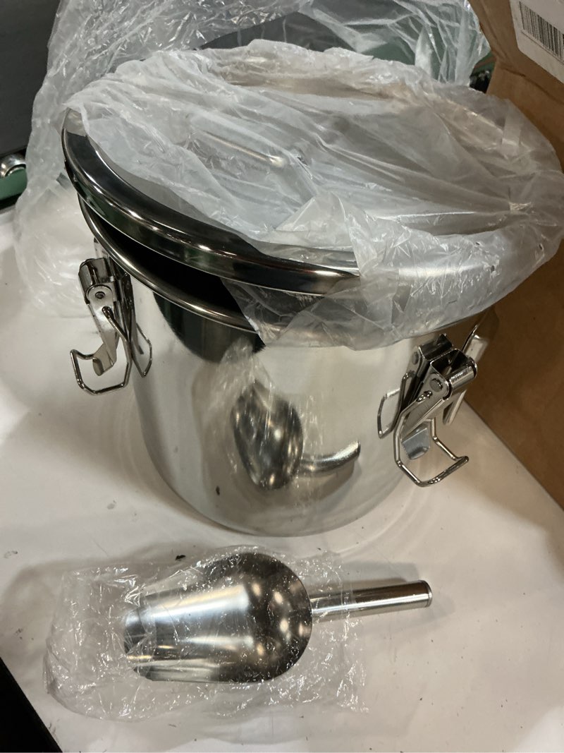 Condition photo showing Good Condition for stainless steel containers with lids,20 lbs large capacity food storage containers for rice flour sugar grain coffee bean,airtight canister for kitchen & pantry organization