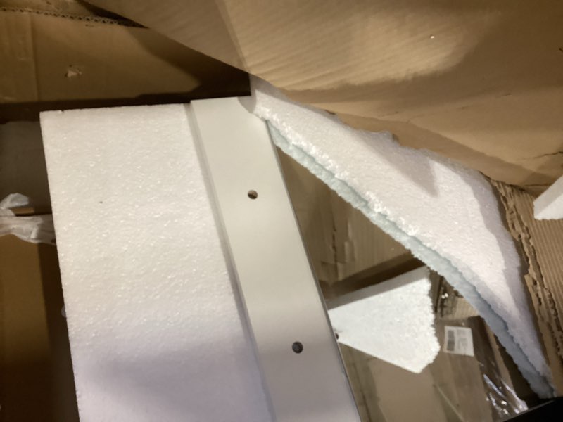 Condition photo showing As Is for JUMMICO 35.4'' Vanity Desk with LED Lighted Mirror &Power Outlet, Makeup Vanity Table with 4 Large Drawers and 3 Storage Shelves, 3 Model Adjustable Lights for Bedroom & Dressing Room (White) NOT TESTED  INCOMPLETE  