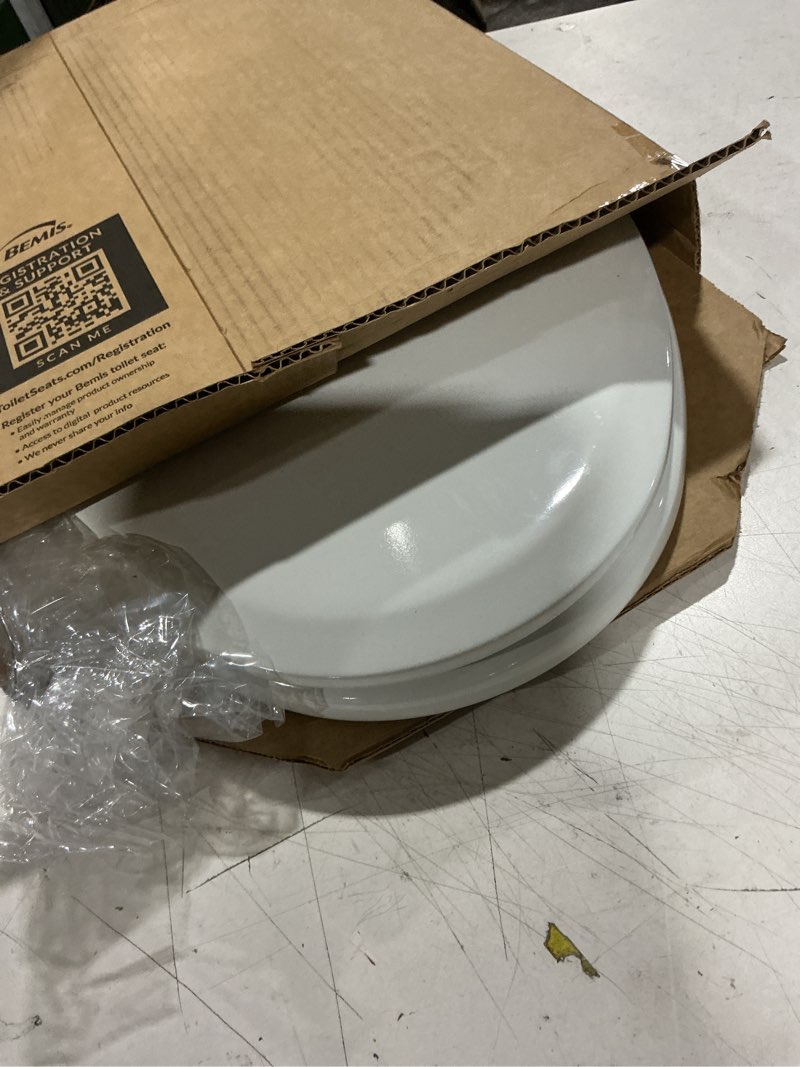 Condition photo showing As Is for mayfair nextstep toilet seat with built-in potty training seat, slow-close, removable that will never loosen, elongated, white elongated 2-in-1 toilet seat