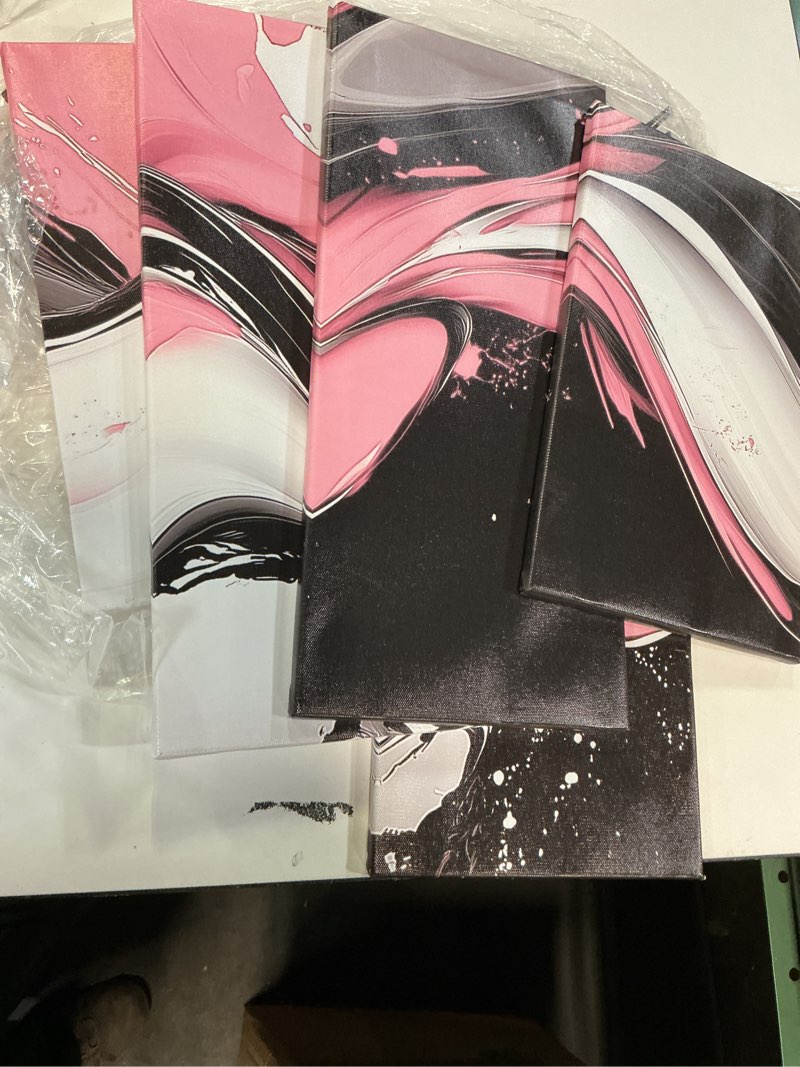 Condition photo showing Good Condition for ZXHYWYM Pink Black White Abstract Wall Art Large 5 Pieces Wall Decor Canvas Prints Modern Living Room Bedroom Office Home Decor Framed (Size 1) Pink 8"x14"x2 8"x18"x2 8"x22"x1