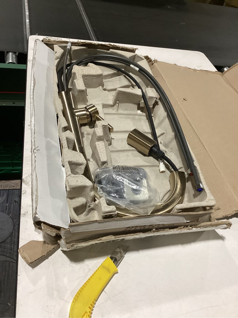 Condition photo showing As Is for delta faucet monrovia gold kitchen faucet, kitchen faucets with pull down sprayer, kitchen sink faucet, gold faucet for kitchen sink with magnetic docking, lumicoat champagne bronze 9191-cz-pr-dst lumicoat champagne bronze standard activation