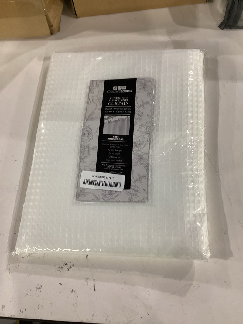 Condition photo showing Good Condition for creative scents fabric white shower curtain for bathroom - 60" x 72" spa, hotel luxury matt waffle weave square design, water repellent, 230 gsm weighty cloth, for decorative bathroom curtains