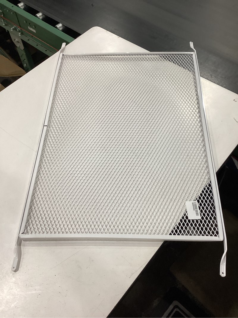 Condition photo showing As Is for m-d building products 33365 20 in. x 36 in. white aluminum screen storm door grille no size white