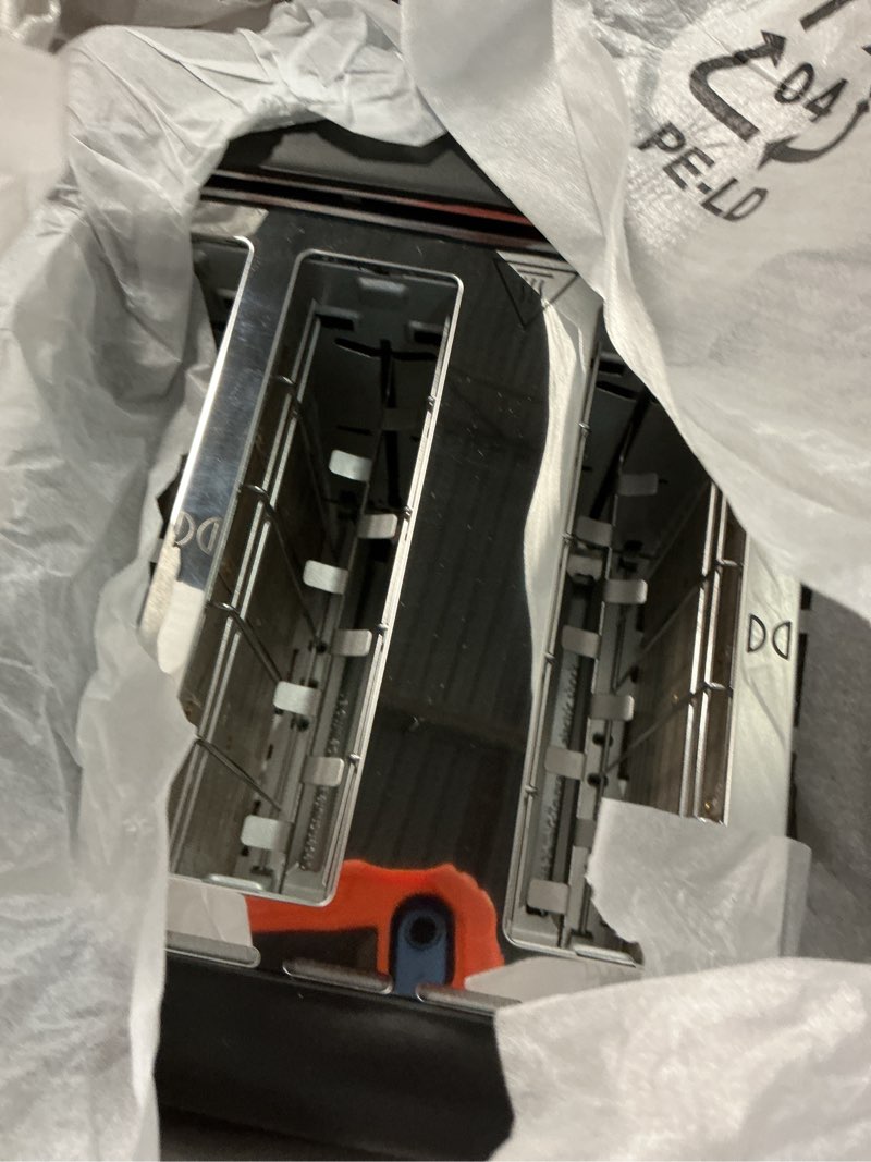 Condition photo showing Good Condition for Amazon Basics 4 Slice Toaster, With 7 Browning Settings, Extra Wide Slots For Bagels and Special Breads, Removable Easy-to-Clean Crumb Trays, Cancel/Defrost/Bagel Buttons, 1500W, Black & Silver 4 Slice Matte Black Front