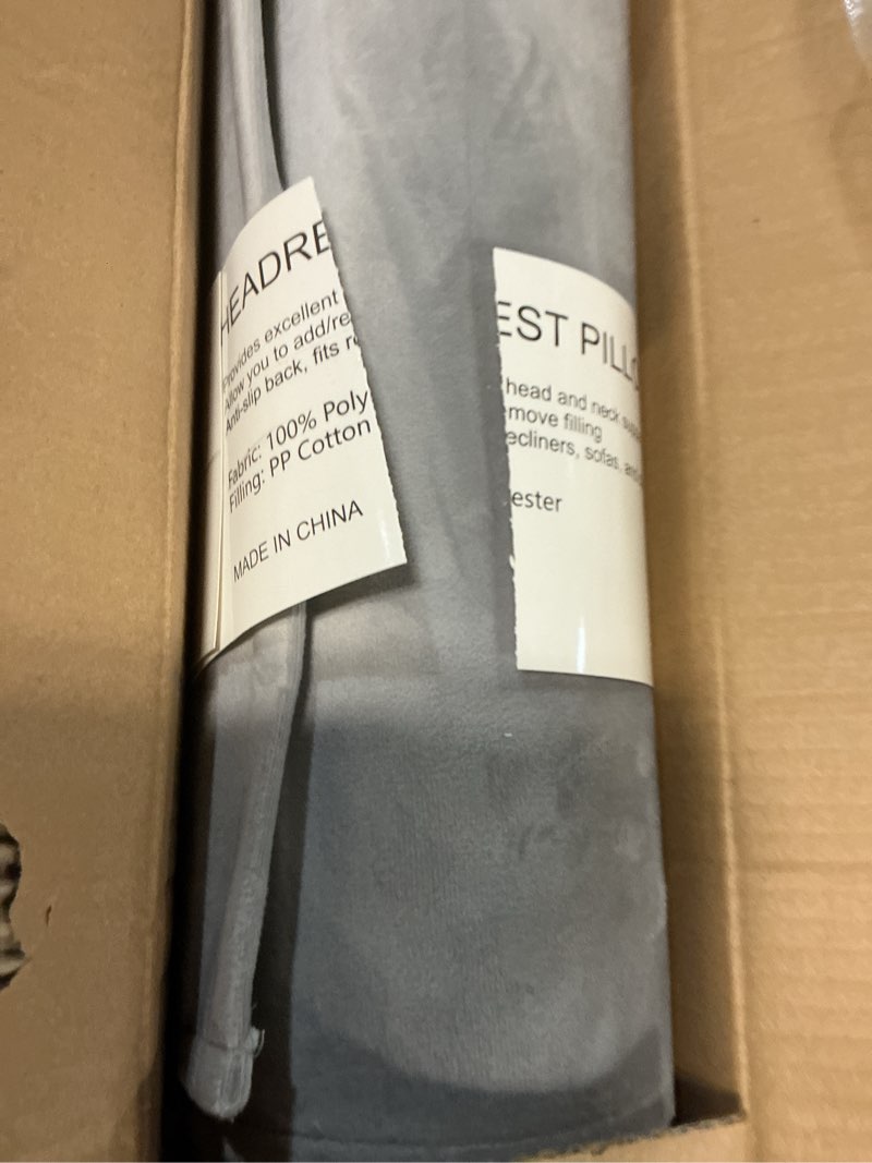 Condition photo showing Good Condition for Recliner Headrest Pillow, Adjustable Comfort Neck & Head Support Pillow, Soft Velvet Non-Slip Headrest for Pain Relief & Relaxation, Ideal for Recliner, Couch, Chair, Sofa Light Gray